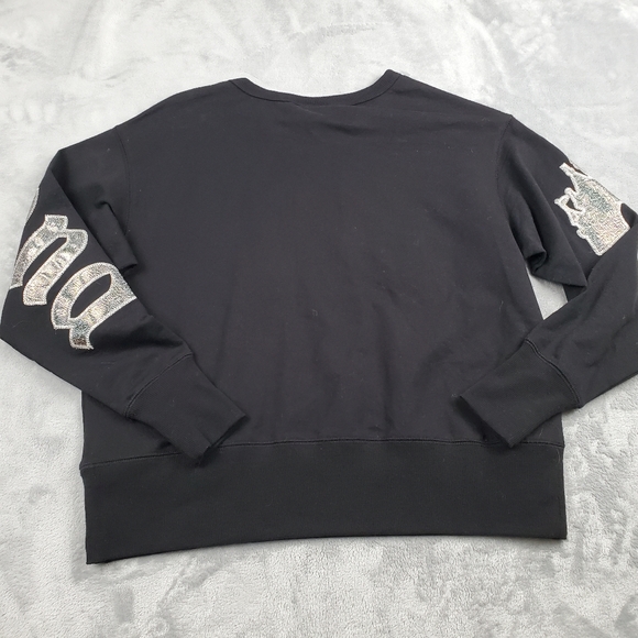 Disney Womens XS Disneyland Long Sleeve Top Black Silver Shimmer Spell Out NEW - Picture 4 of 10